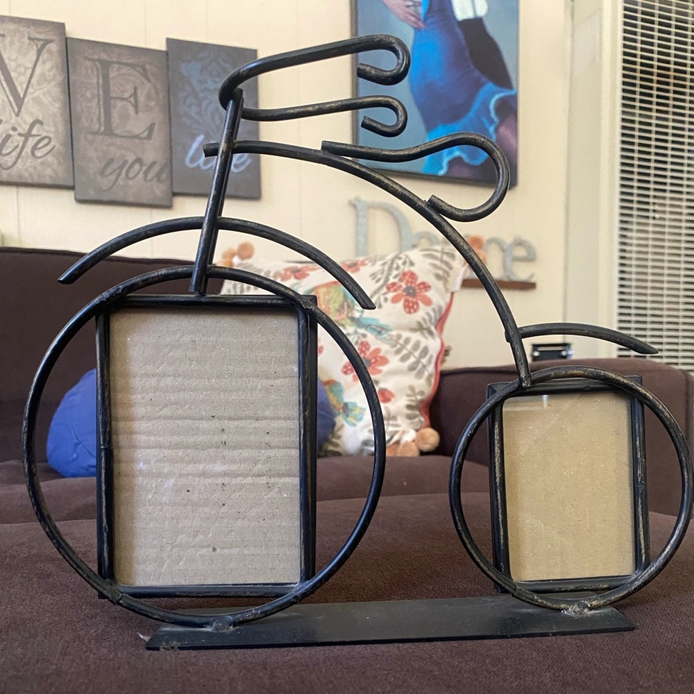 Metal Bicycle Picture Frame - holds wallet size and 3.5” x 5” picture